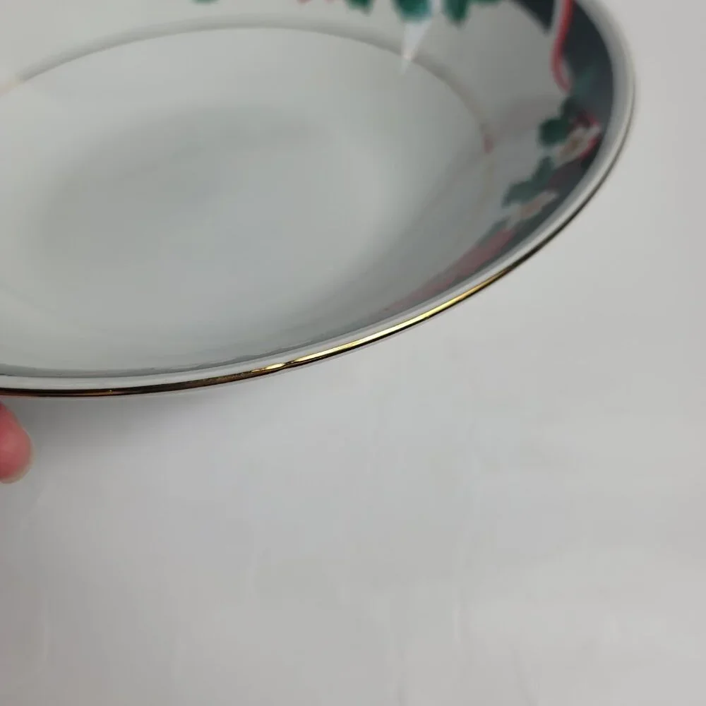 Tienshan Deck the Halls Serving Bowl Poinsettias & Ribbons Christmas China